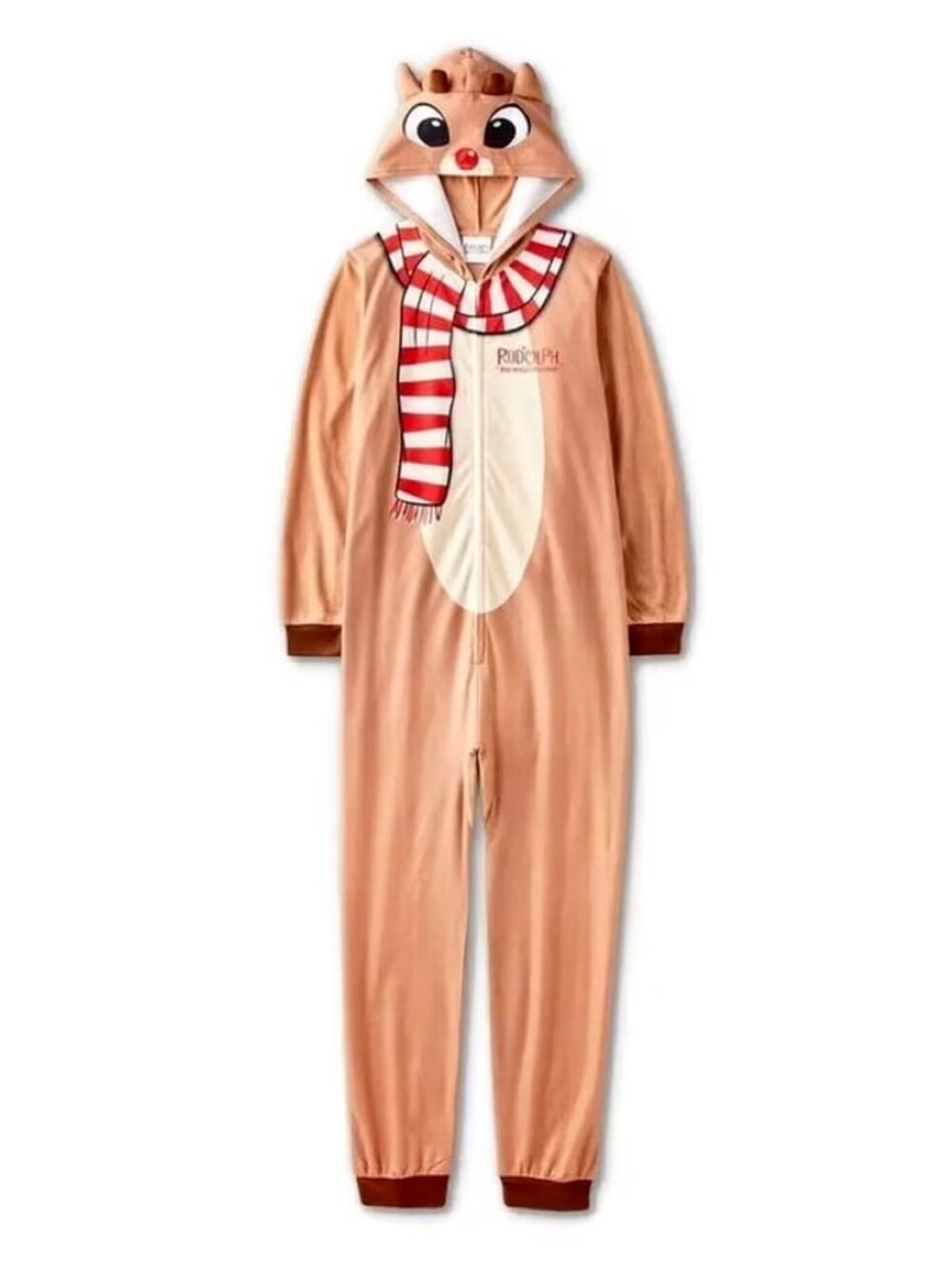 Rudolph Brown Fleece Christmas Onesie Union Suit Sleeper Pajamas Medium (7-8)